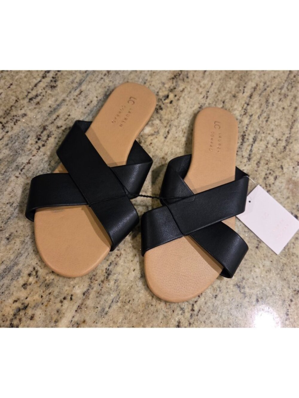 New! LC LAUREN CONRAD Women's Size 9 Black Criss-Cross Slide Sandals~Azeret~